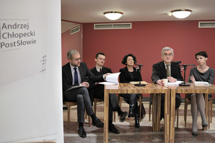 Marcin Majchrowski, Marcin Krajewski, Joanna Grotowska, Grzegorz Michalski,
Kamila Stępień-Kutera - Promocja książki Andrzeja Chłopeckiego PostSłowie. Przewodnik po muzyce Witolda Lutosławskiego