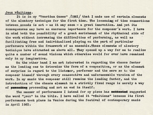 The author's description of Jeux Vénitiens - Z warsztatu kompozytora